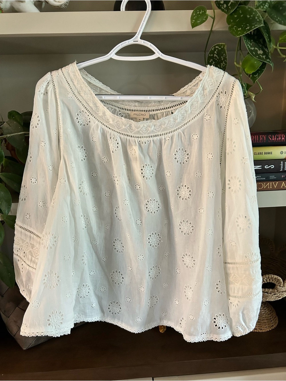 Pilcro/ Anthropologie White Eyelet Peasant Blouse